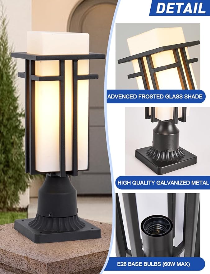 EERU Outdoor Post Lights Waterproof Metal Frame