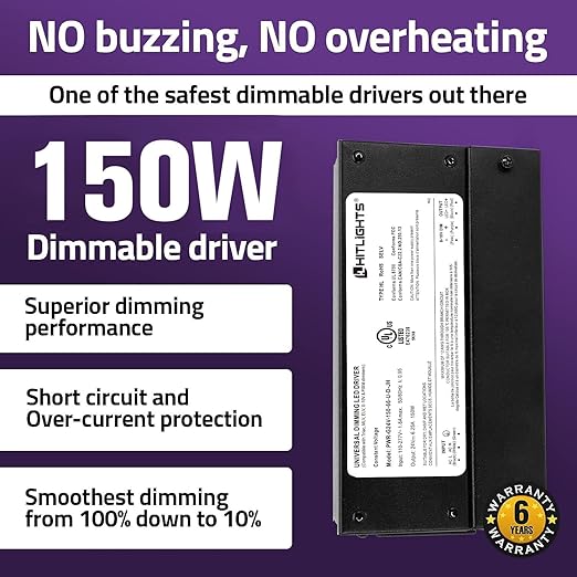 HitLights 150W Dimmable LED Driver, Electronic Transformer, 120V AC to 24V DC
