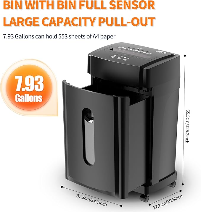 KRT Ultra-Quiet Paper Shredder 38dB, 30 Min Run Time, 15 Sheet Cross-Cut