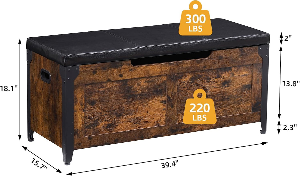 idealhouse 39.4" storage bench with 2 safety hinges, close-up detail
