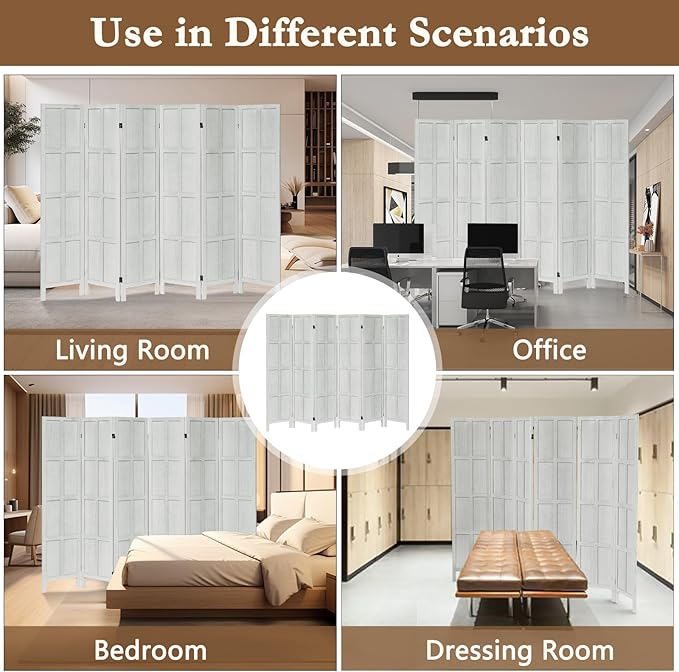 ALeesing 6 Panel Room Divider, 5.6Ft Wood Room Dividers and Folding Privacy