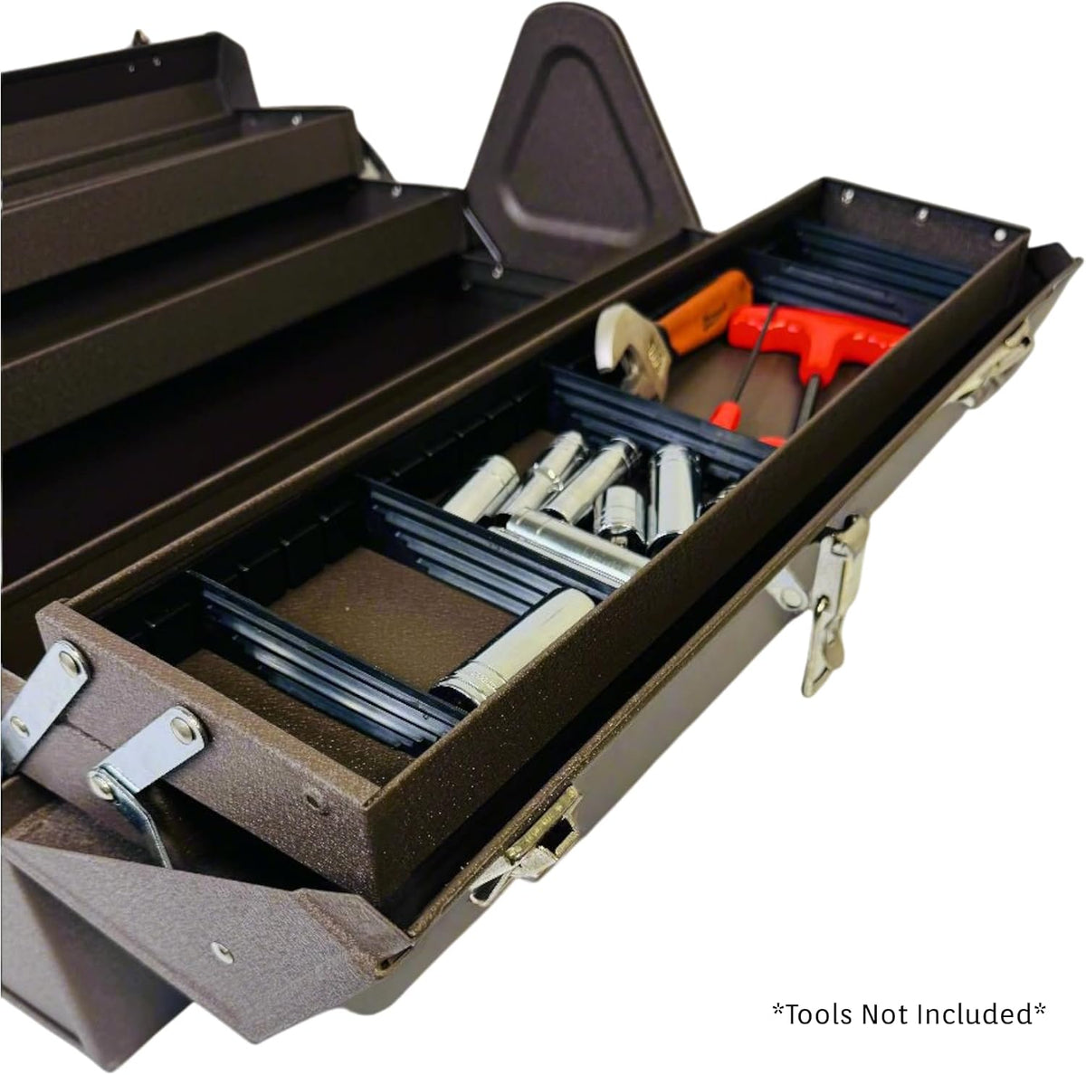 homak industrial 22-inch cantilever steel toolbox, brown winkle shown in use