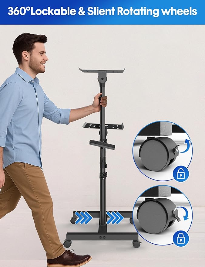 ORWOD Projector and Laptop Stand Tripod, 2 Shelves Mobile Laptop Tripod Stand