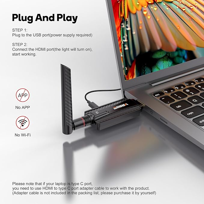 Vrriis Wireless HDMI Transmitter and Receiver, Plug and Play, 1080P Wireless