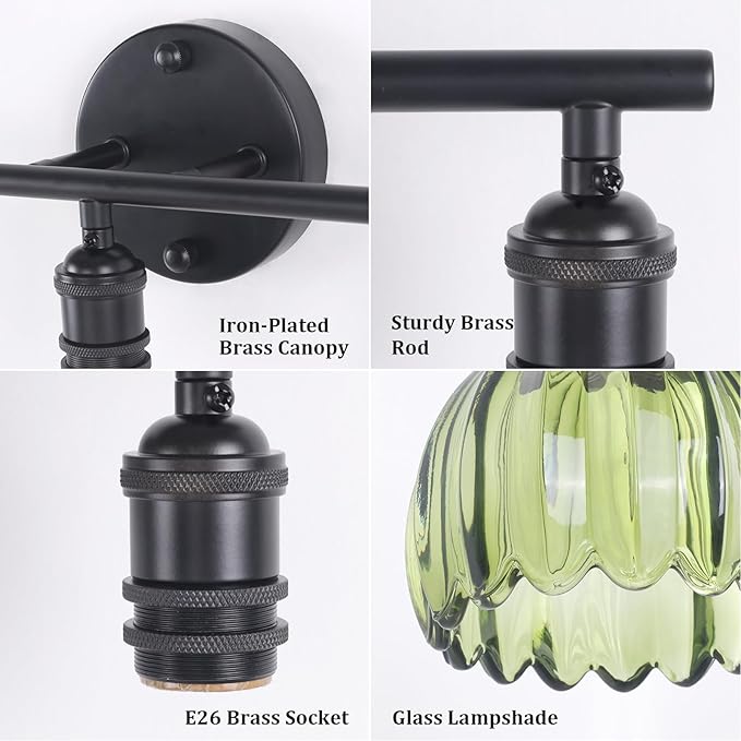 Shenmoyl Bathroom Light Fixtures, 3-Light Black Vanity Wall Light Over Mirror