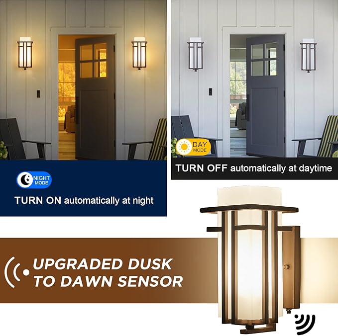 EERU Oil Rubbed Bronze Porch Light Dusk to Dawn Outdoor Sconce Matte Brown Wall