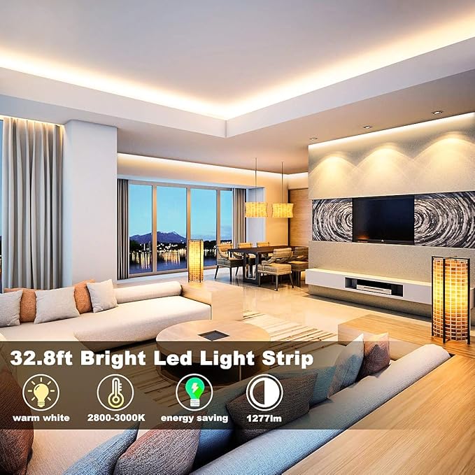 MY BEAUTY LIGHT LED Strip Lights Warm White, 32.8ft Dimmable LED Light Strip