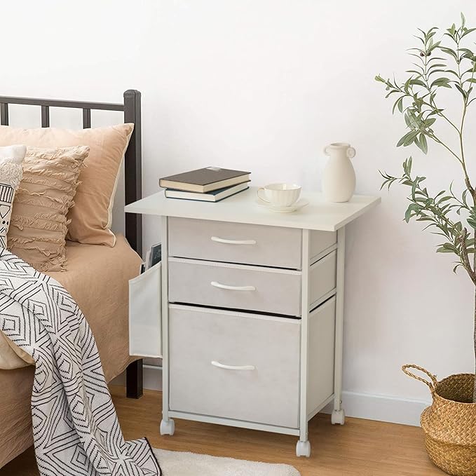 Printer Stand with 3 Fabric Drawer, Mobile File Cabinet