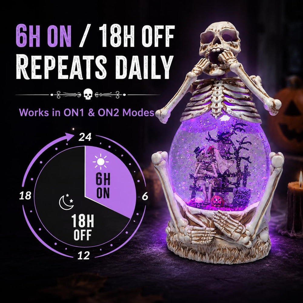 Halloween Skeleton Couple Snow Globe Lantern, Lighted Water Glitter Halloween...