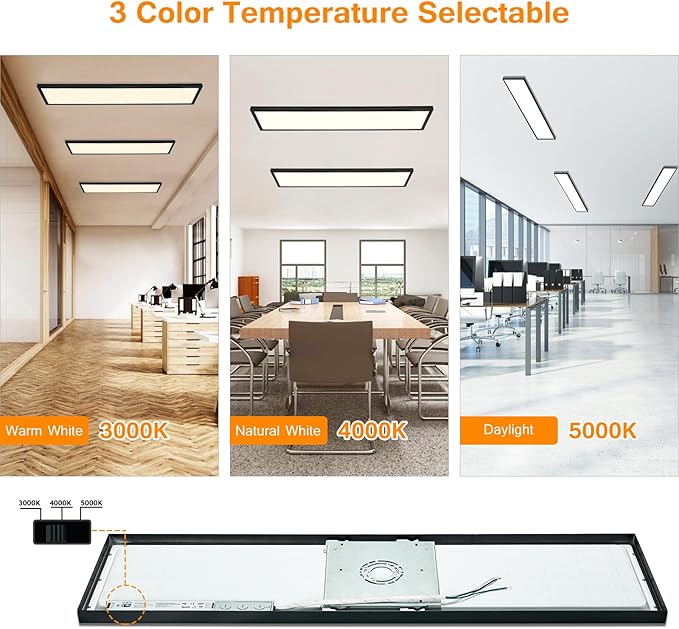 Mcacggo Black 1x4 LED Flat Panel Light Flush Mount 4-Pack, 3000K/4000K/5000K