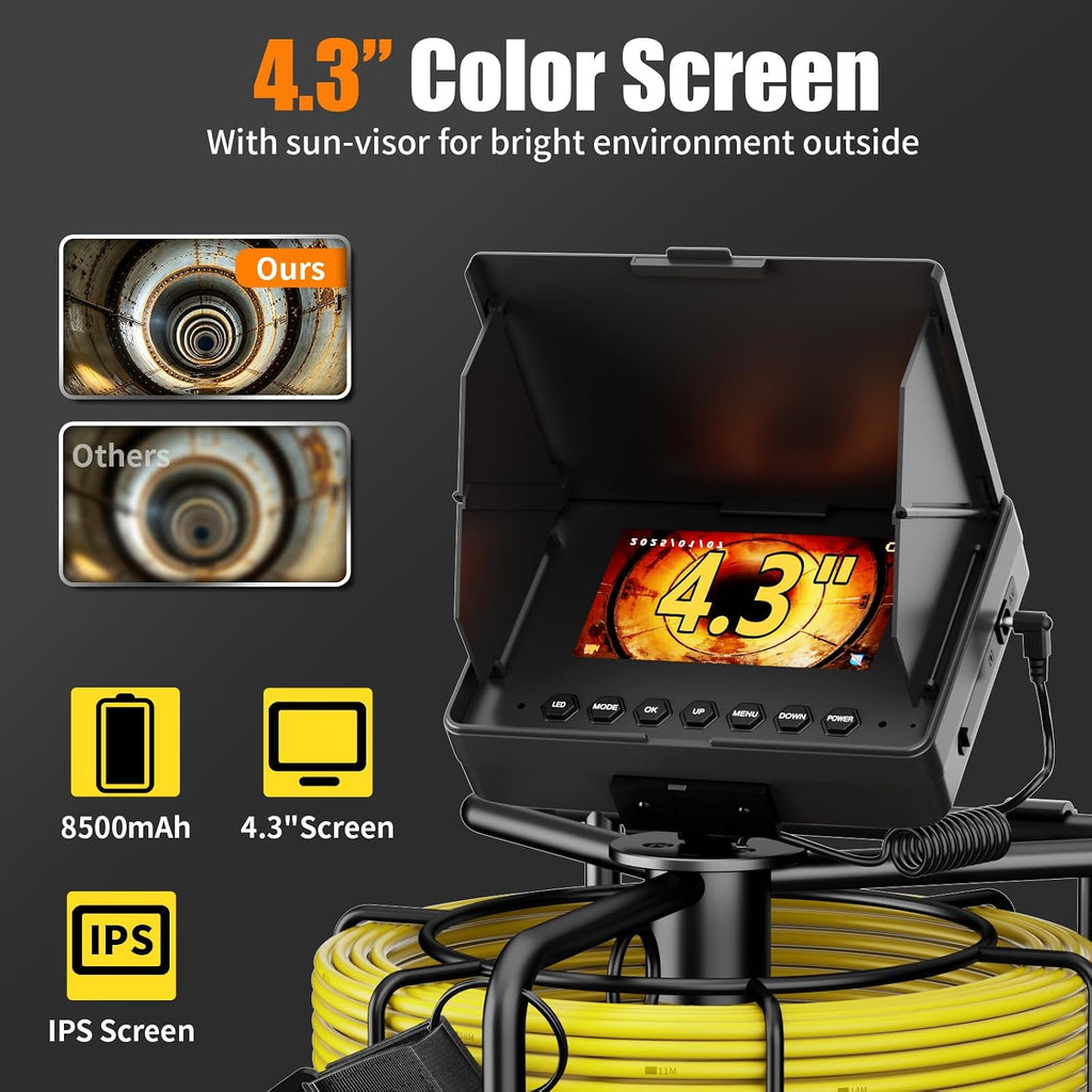 sewer camera 100 ft, 4.3" hd screen, 23mm shown in use