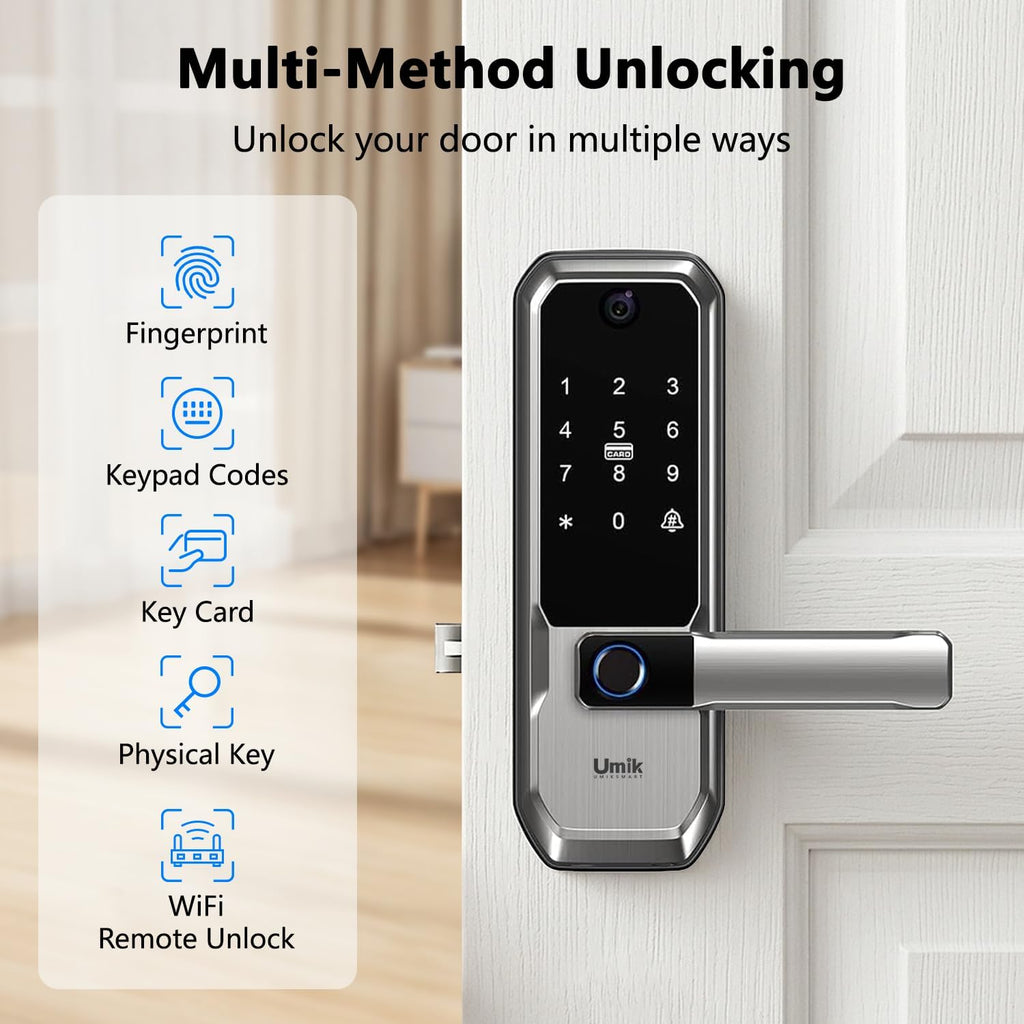 umiksmart wifi smart door lock with camera, fingerprint, close-up detail