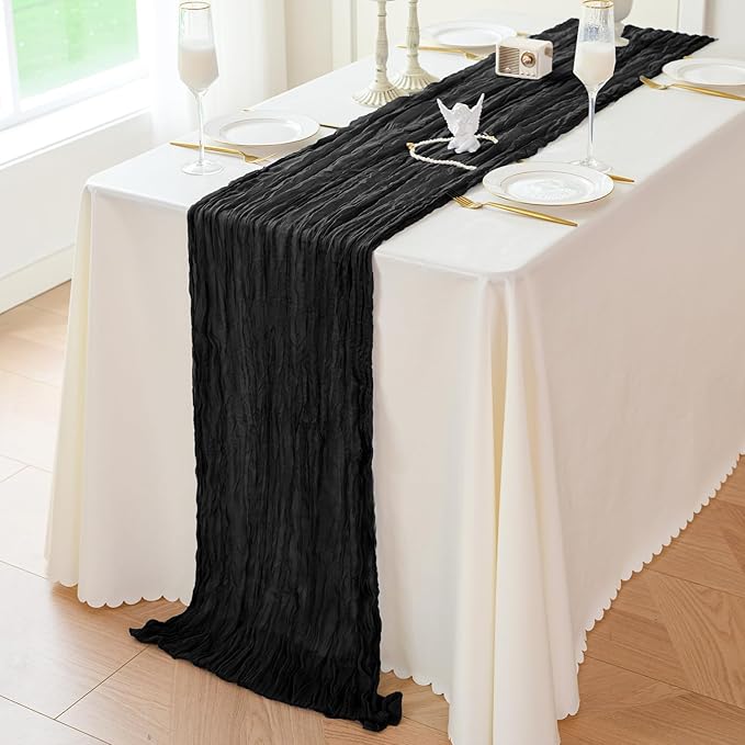 Sioloc Black Cheesecloth Table Runner Fall Autumn Decor for Home 10ft Table C...