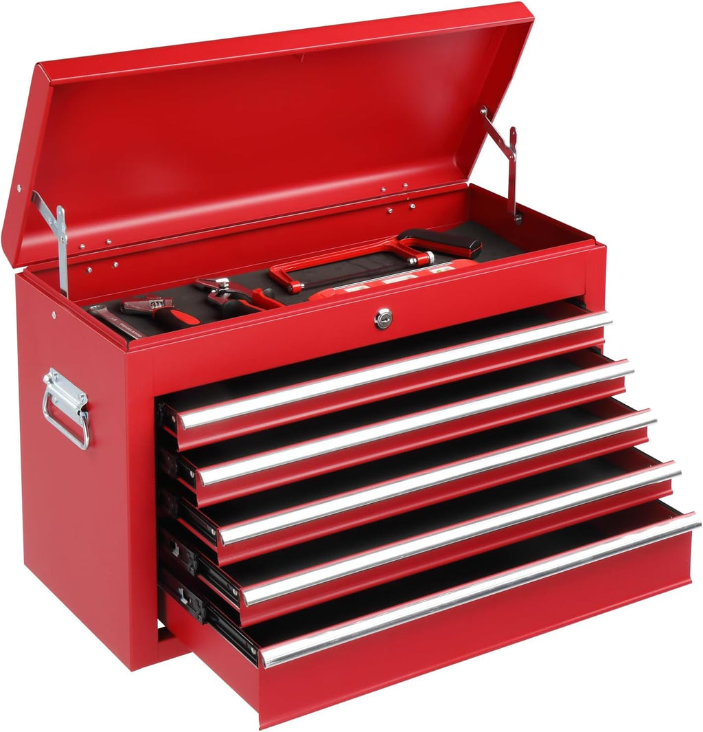 Winado 24" Metal Portable Tool Box with 5 Drawers, Lockable, Red