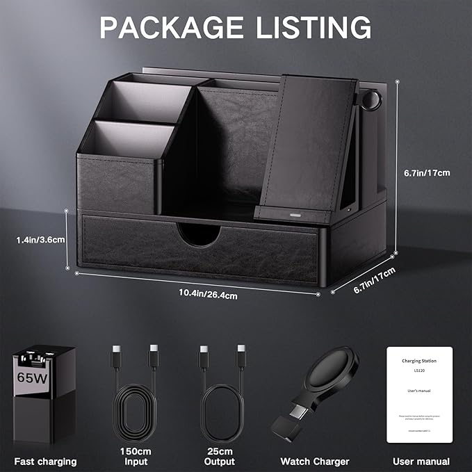 Black PU Leather Multi-Device Charging Station