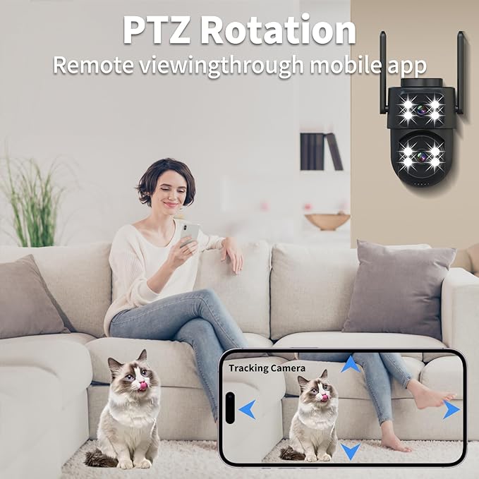 dzcctvipc 2K Dual-Lens WiFi Home Security Camera, Indoor/Outdoor Use, 360°