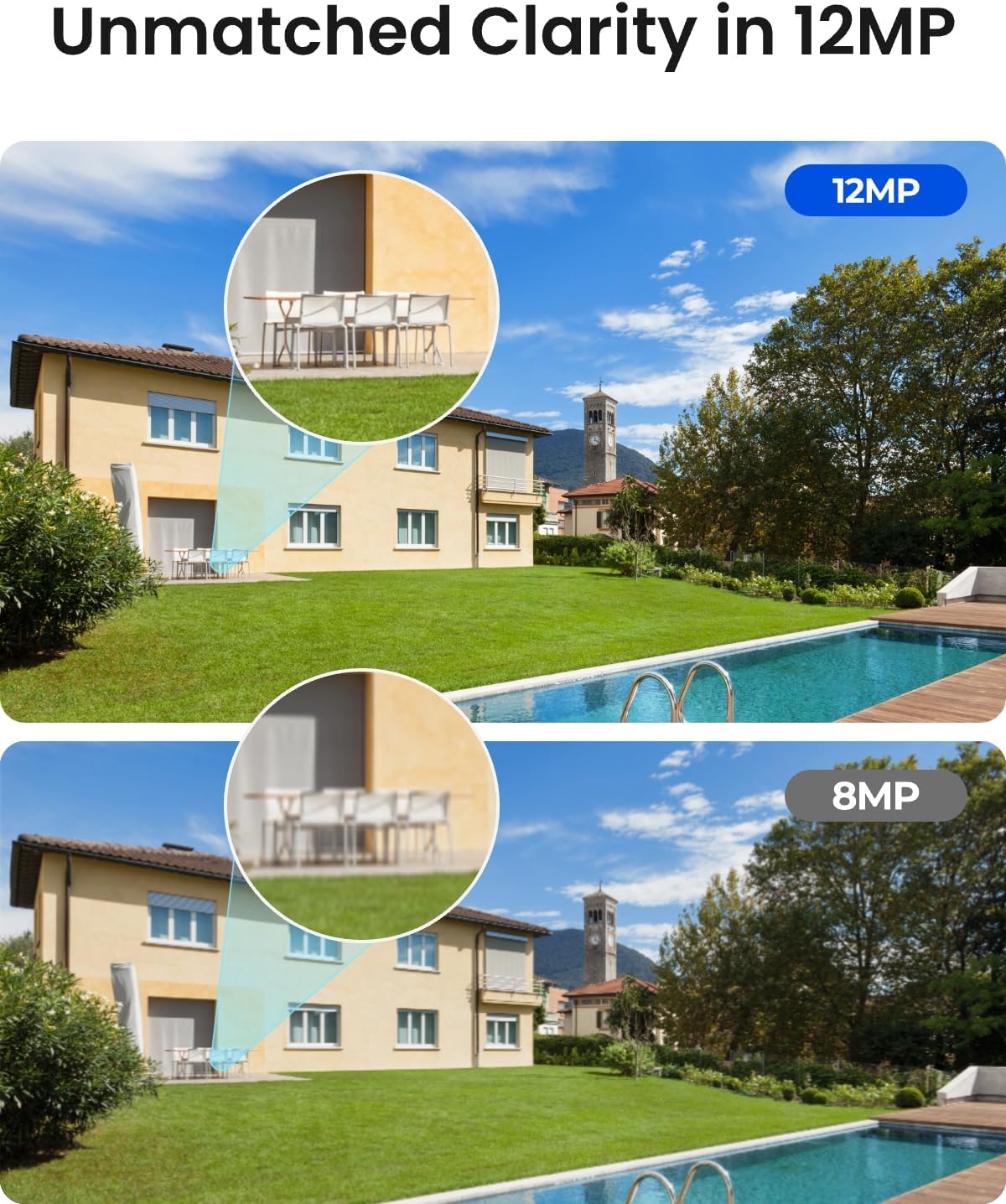 reolink 12mp poe ip camera outdoor, bullet surveillance, close-up detail