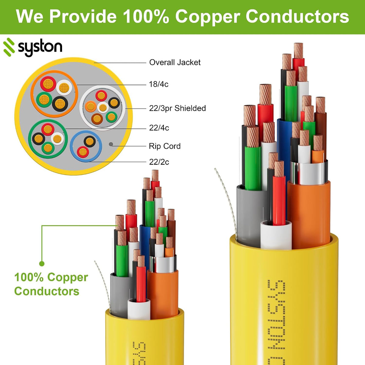 syston access control composite cable, plenum-rated/cl3p/cmp, yellow, 500ft showing dimensions