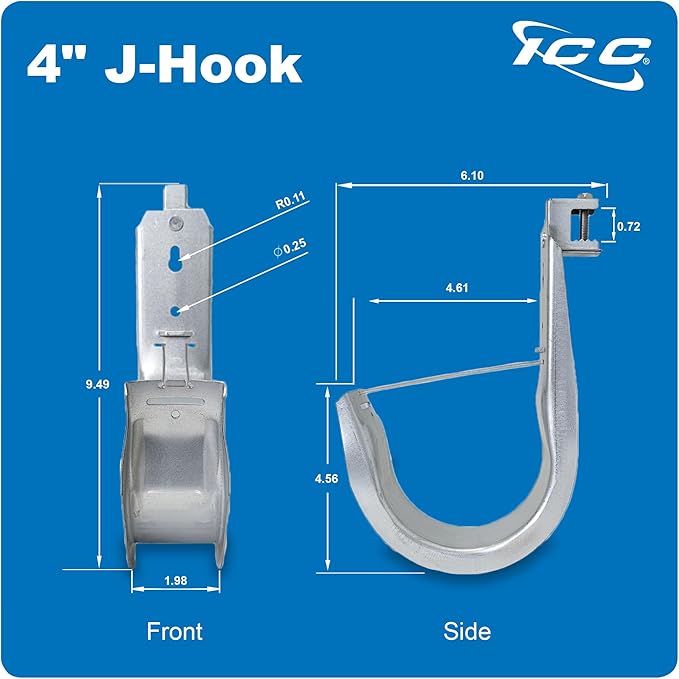 ICC Beam Clamp J Hook 4” with Retainer Clip (25 Pack)
