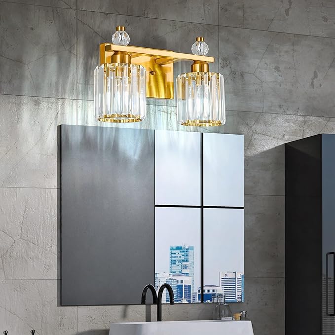 FDPBY Bathroom Vanity Lights 2-Light Gold Modern Crystal Vanity Light Fixtures