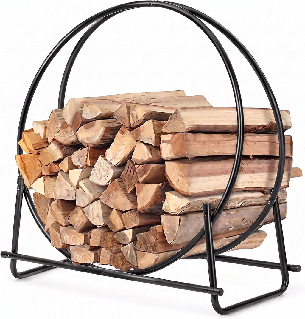 Goplus Firewood Rack, 32.5 Inch Outdoor Firewood Log Hoop with 440LBS Capacity, Heavy Duty Steel Wood Storage Rack, Indoor Firewood Holder for Fireplace Home Fire Pit