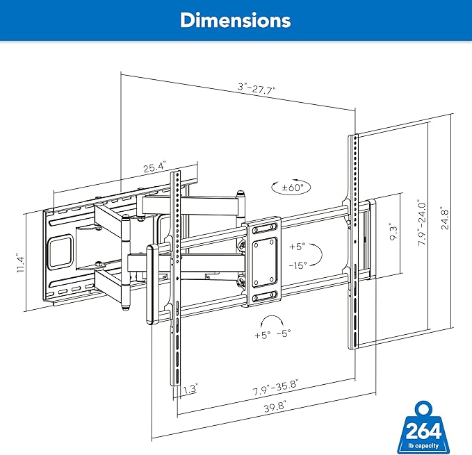Mount-It! Heavy Duty XXL Full Motion TV Wall Mount
