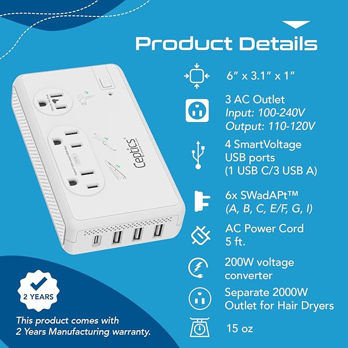 Ceptics 2000W Travel Voltage Converter
