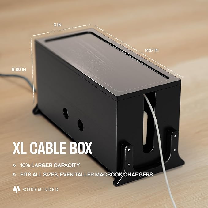 Extra Large Cable Management Box, Wood Cord Hider Box & Organizer