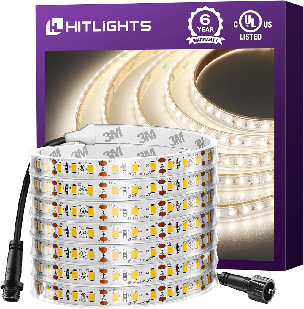 Outdoor LED Strip Lights Waterproof White, 16.4ft IP67 High Density Dimmable