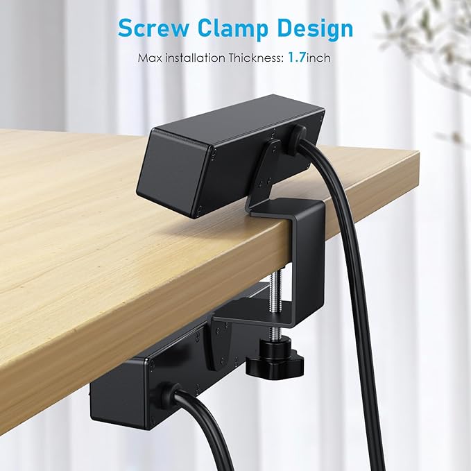 Dual Layer Desk Clamp Power Strip Surge Protector, Under Desk Power Strip