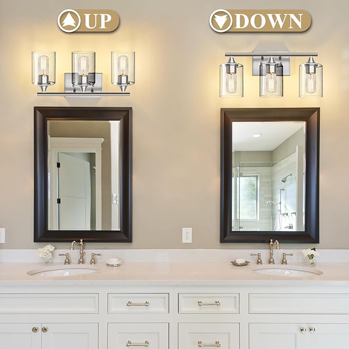 XPEHK 3-Light Bathroom Light Fixtures, Brushed Nickel Vanity Light, Modern