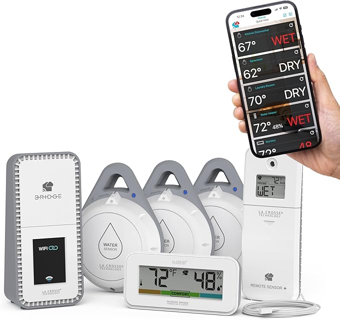Leak Geek Pro Wi-Fi Alert System: Bridge Gateway, 3 Water Spot Detection Sensors