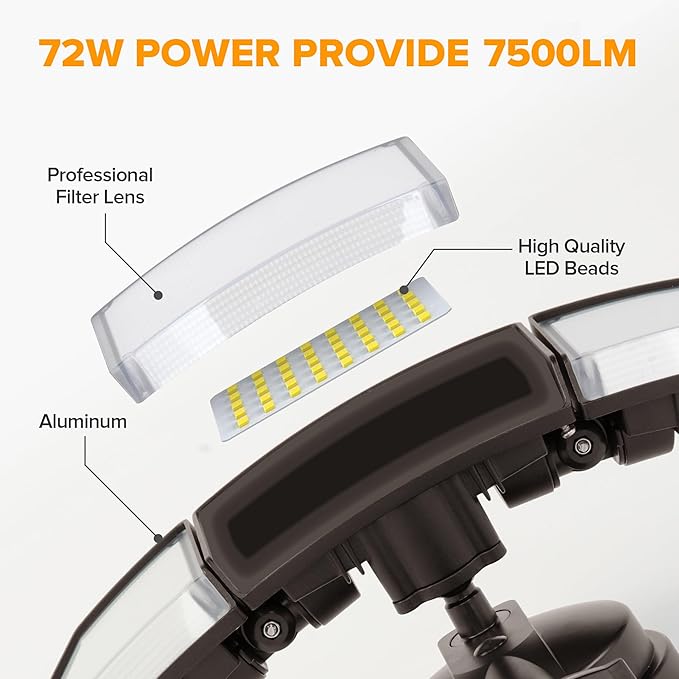 LUTEC 72W 7500LM LED Security Lights Motion Sensor Light Outdoor, 5000K Daylight