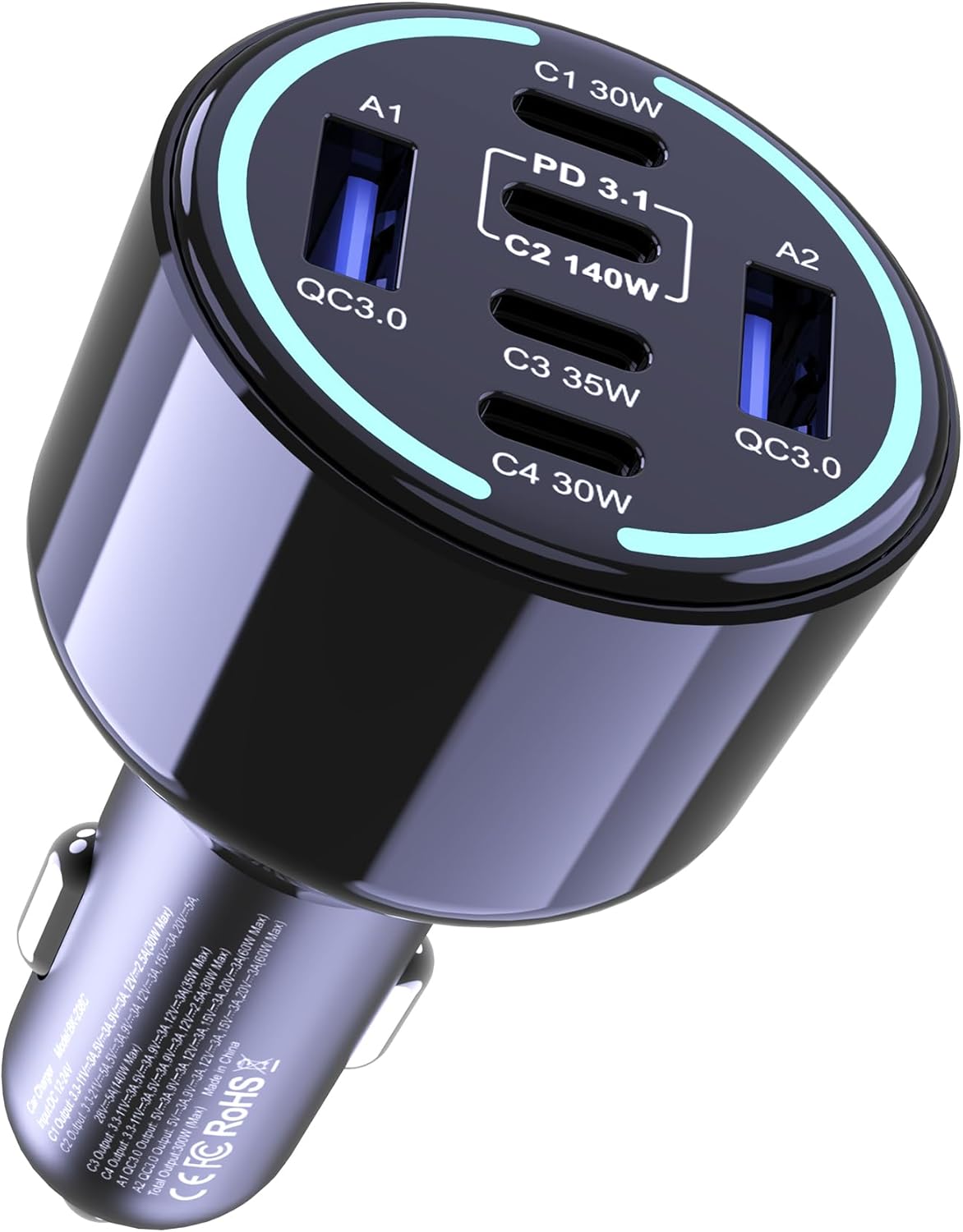 CHIPOFY 300W USB C Car Charger, 6 Ports
