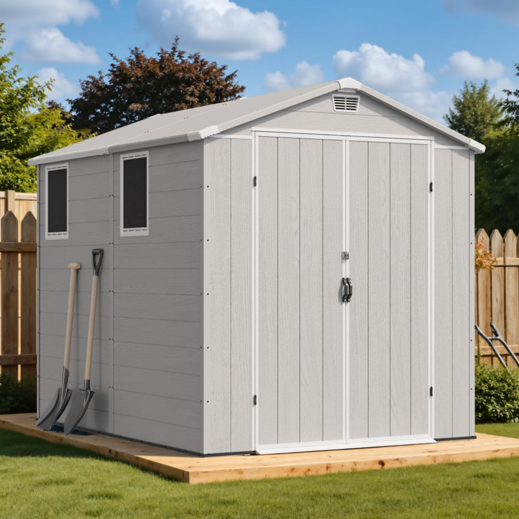 Devoko 6x8 FT Resin Outdoor Storage Shed with Floor, Plastic Garden Shed