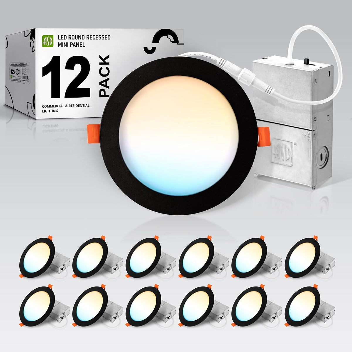 ASD 12 Pack LED Recessed Lighting 6 Inch 15W, 5 CCT 2700K-5000K CRI90+