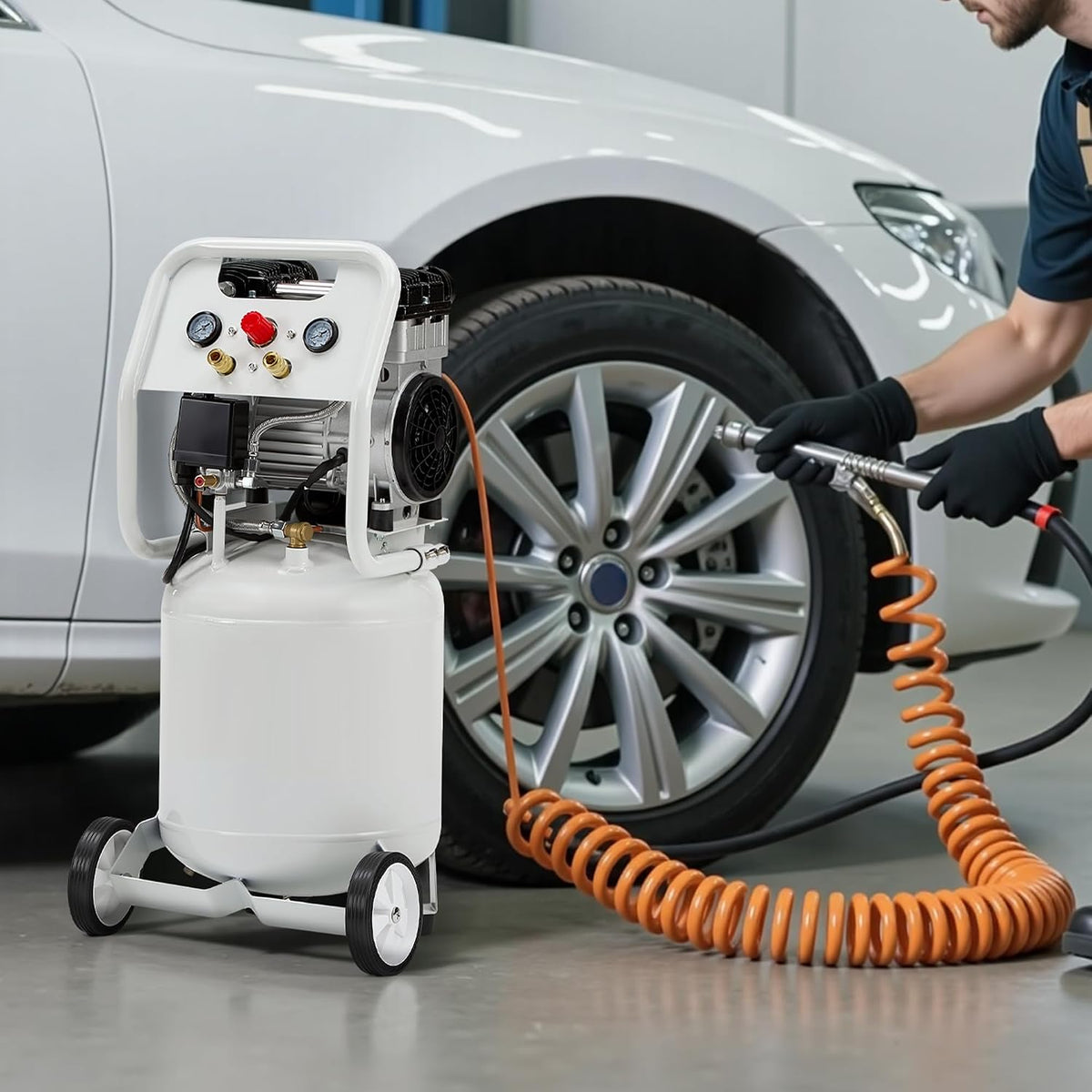 Albott 10 Gallon Electric Air Compressor, 1.8 HP Vertical Wheeled Tank