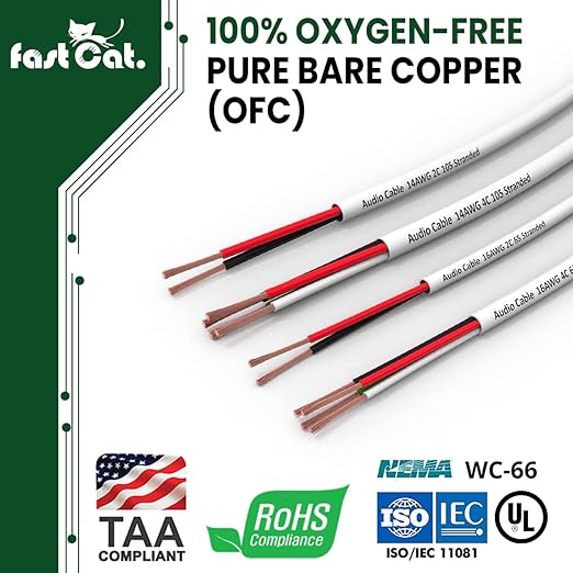 fast Cat. Speaker Wire 14 Guage 2C, UL Listed & CMR/CL3R-FT4 Rated