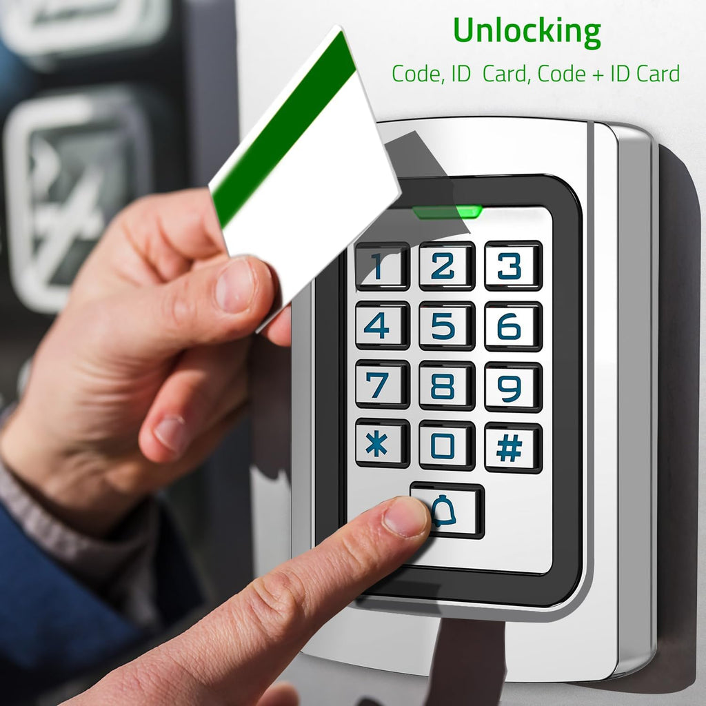 universal wired access control keypad, pin code & shown in use