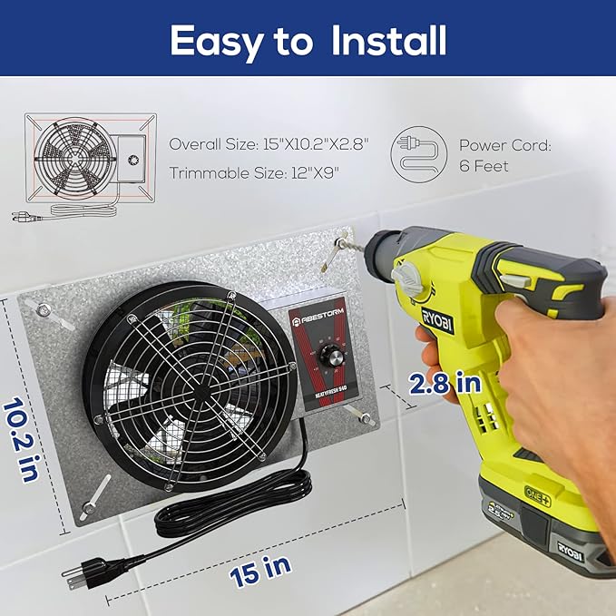 Abestorm 540CFM IP-55 Rated Crawlspace Ventilation Fan
