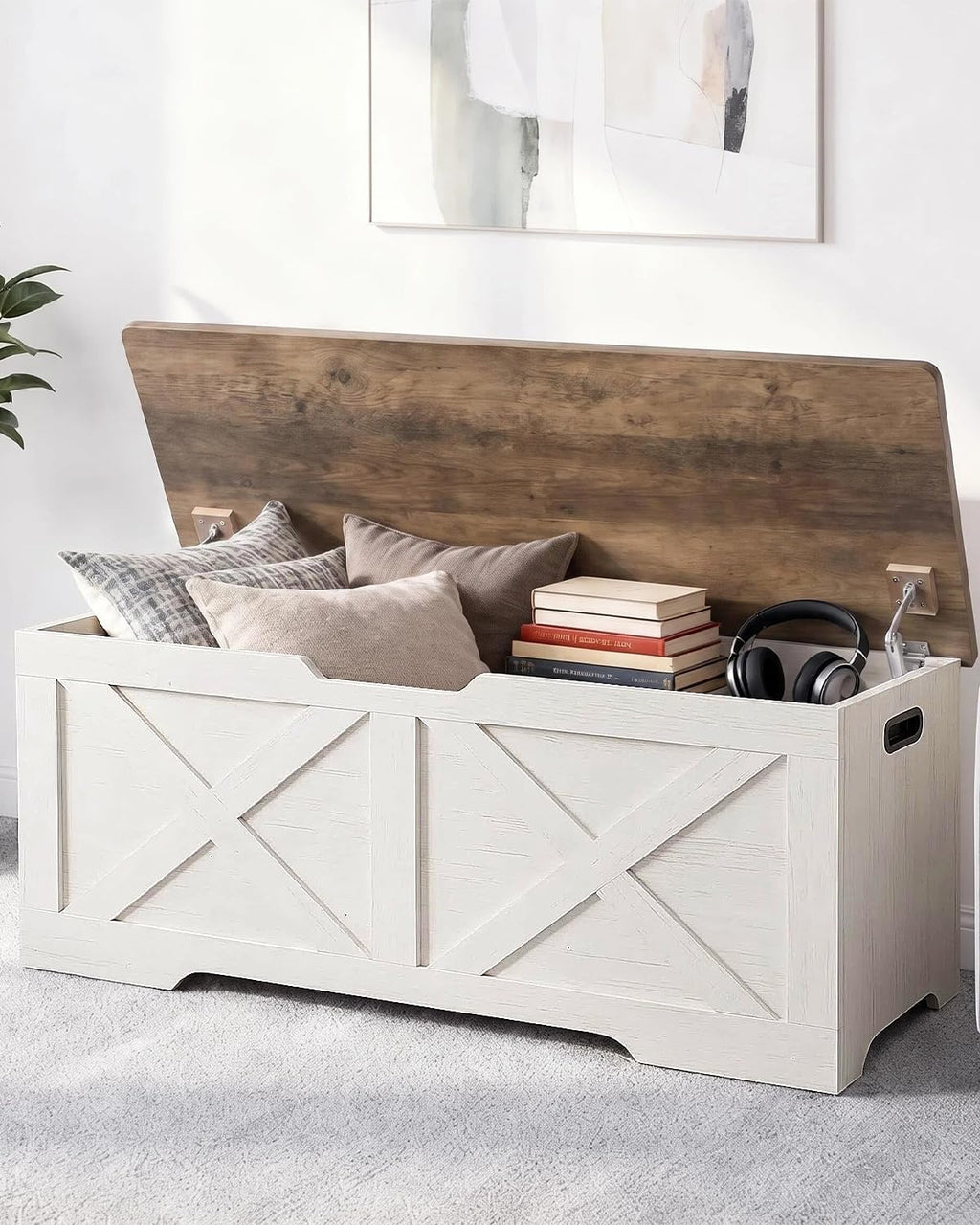 timberer 47.2" storage chest, wooden storage bench, entryway shown in use