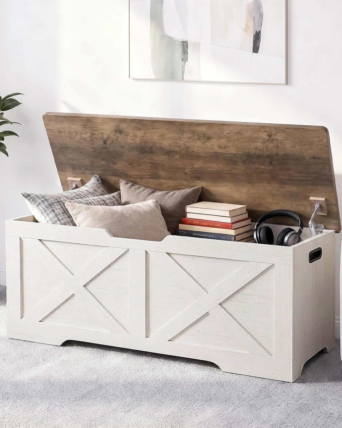 timberer 47.2" storage chest, wooden storage bench, entryway shown in use