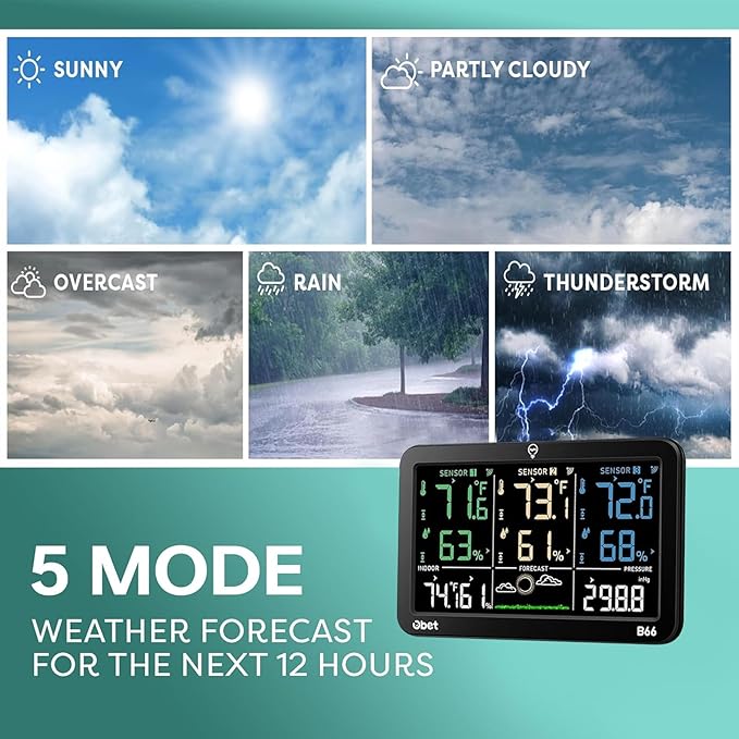 OBET Weather Station Wireless Indoor Outdoor Thermometer Wireless, Color