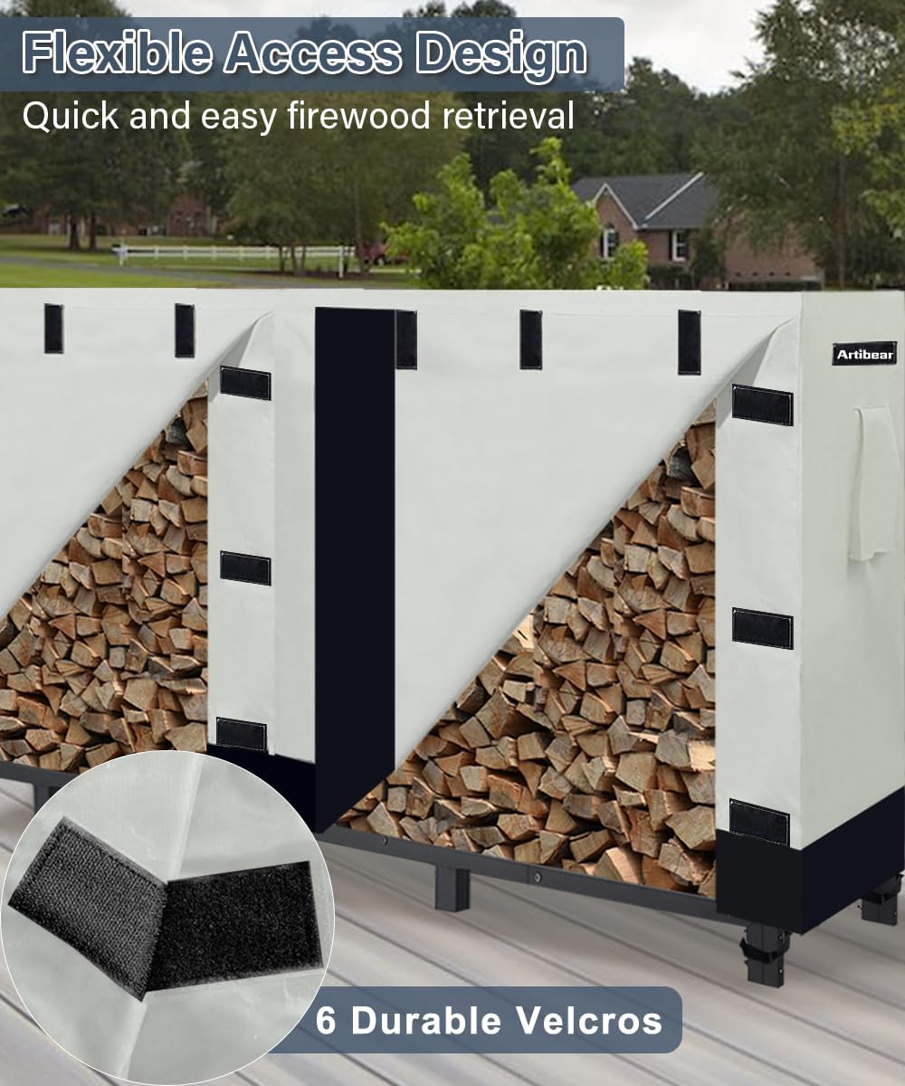 8ft firewood rack cover for wood holder, waterproof, side view