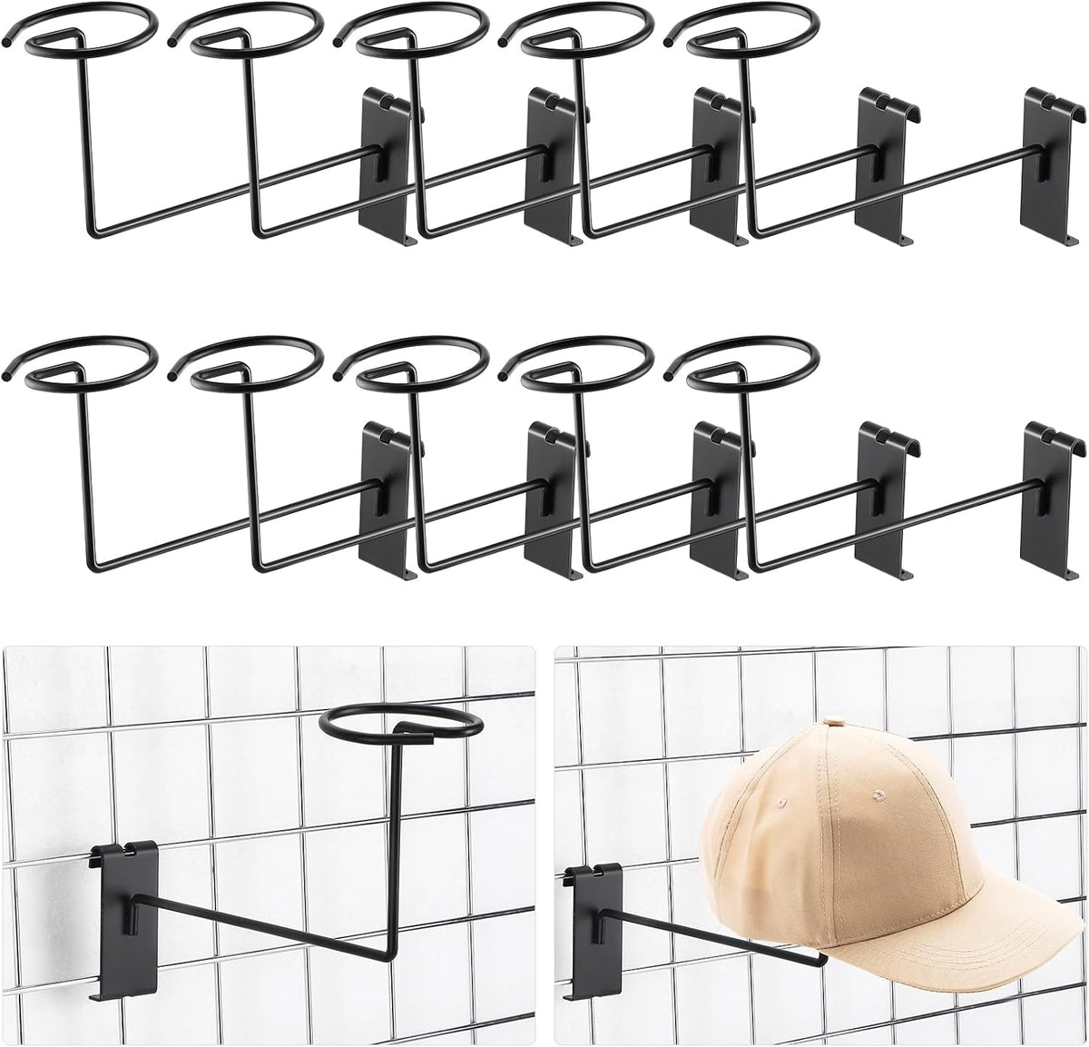 Blulu 12 Pcs Hat Displayer for Gridwall, Metal Hat Helmet Rack Retail Store