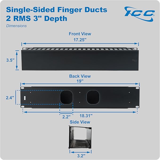 ICC 2U Finger Duct Cable Manager Panel (6-Pack)