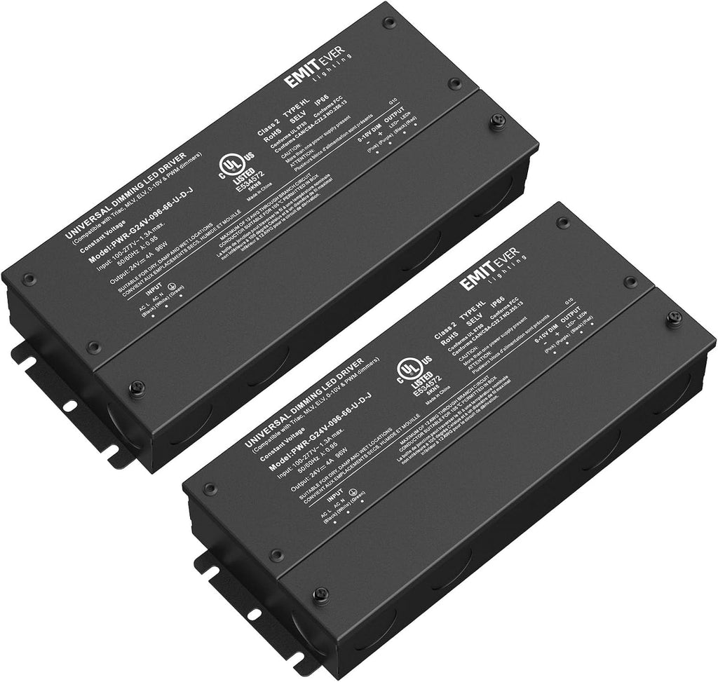 EMITEVER Dimmable Led Driver, 2 Packs 96W AC 110V-277V to DC 24V Transformer