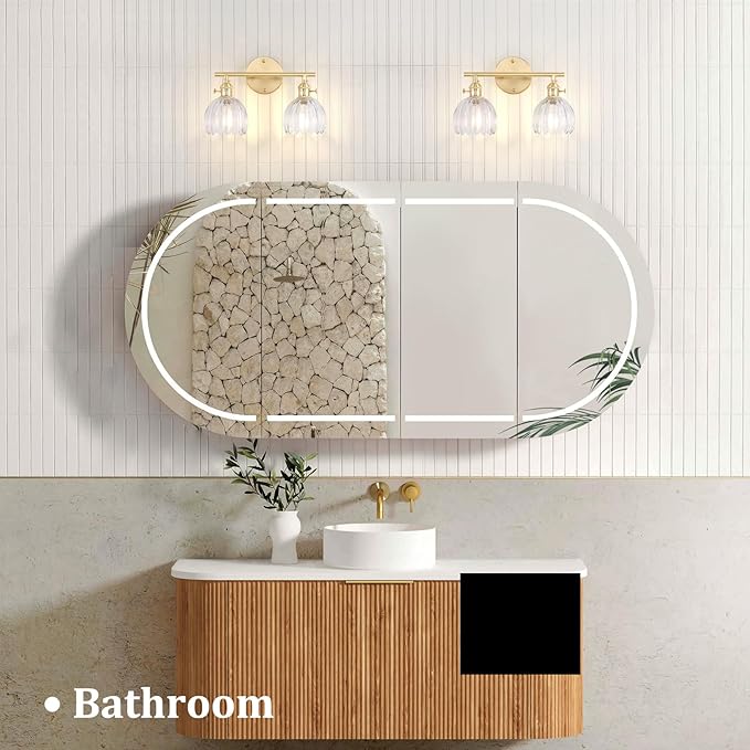 Shenmoyl Bathroom Light Fixtures, 2-Light Brass Vanity Wall Light Over Mirror