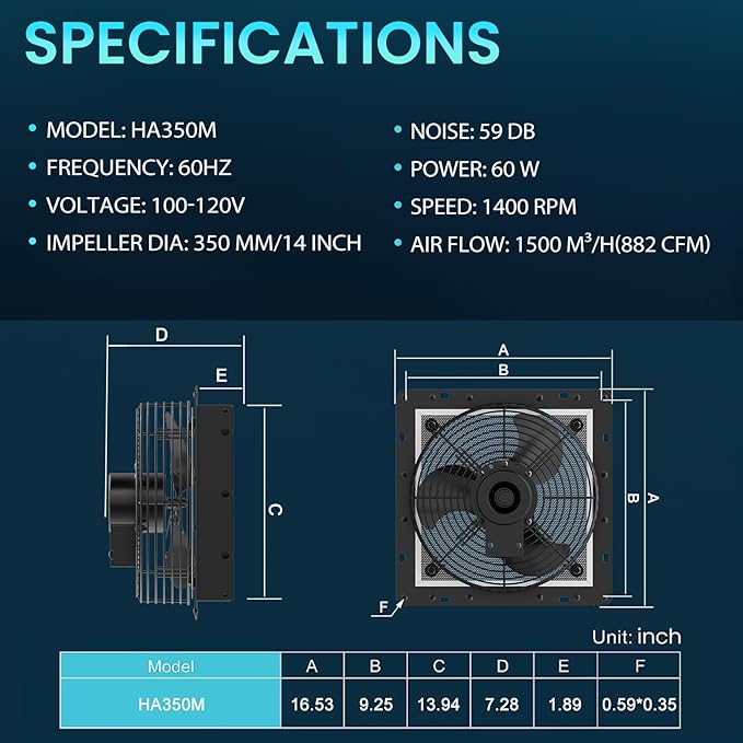 HG Power 14 Inch Shutter Exhaust Fan