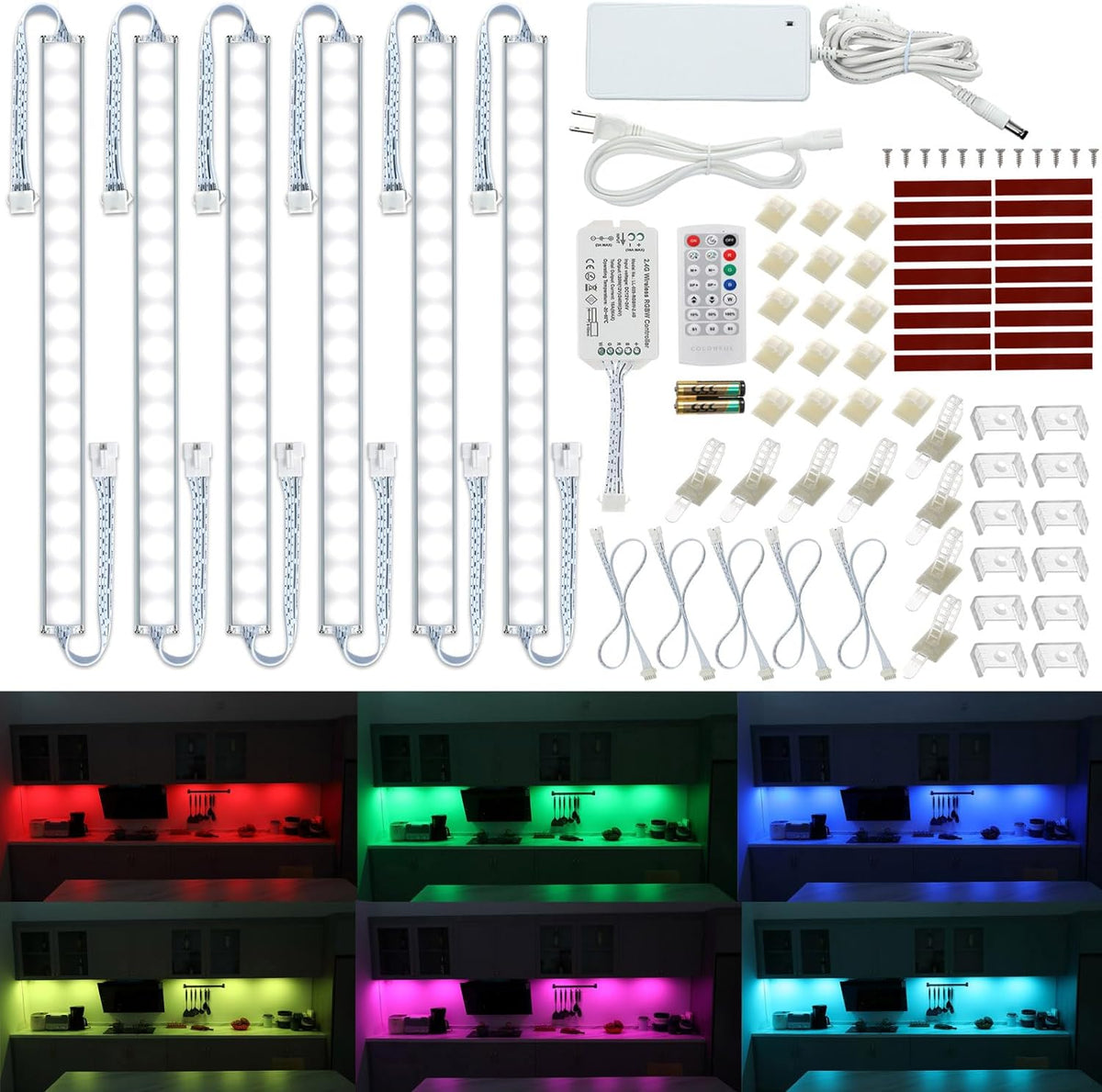 Under Cabinet LED Lights Kit. RGB Color Changing & Super Bright White Lighting.